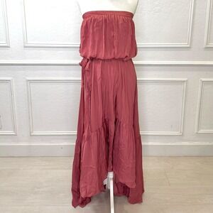 TCEC Rose Pink Strapless High-Low Ruffle Maxi Dress Womens Medium Boho Blouson